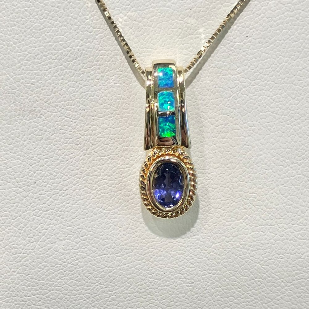 Tanzanite And Inlaid Opal Gold Pendant
